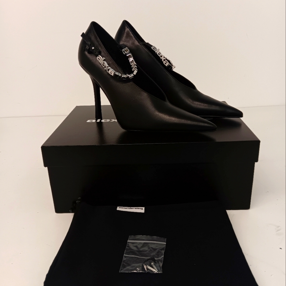 Alexander Wang Women's Delphine 105mm Logo Lettering Pumps - Black